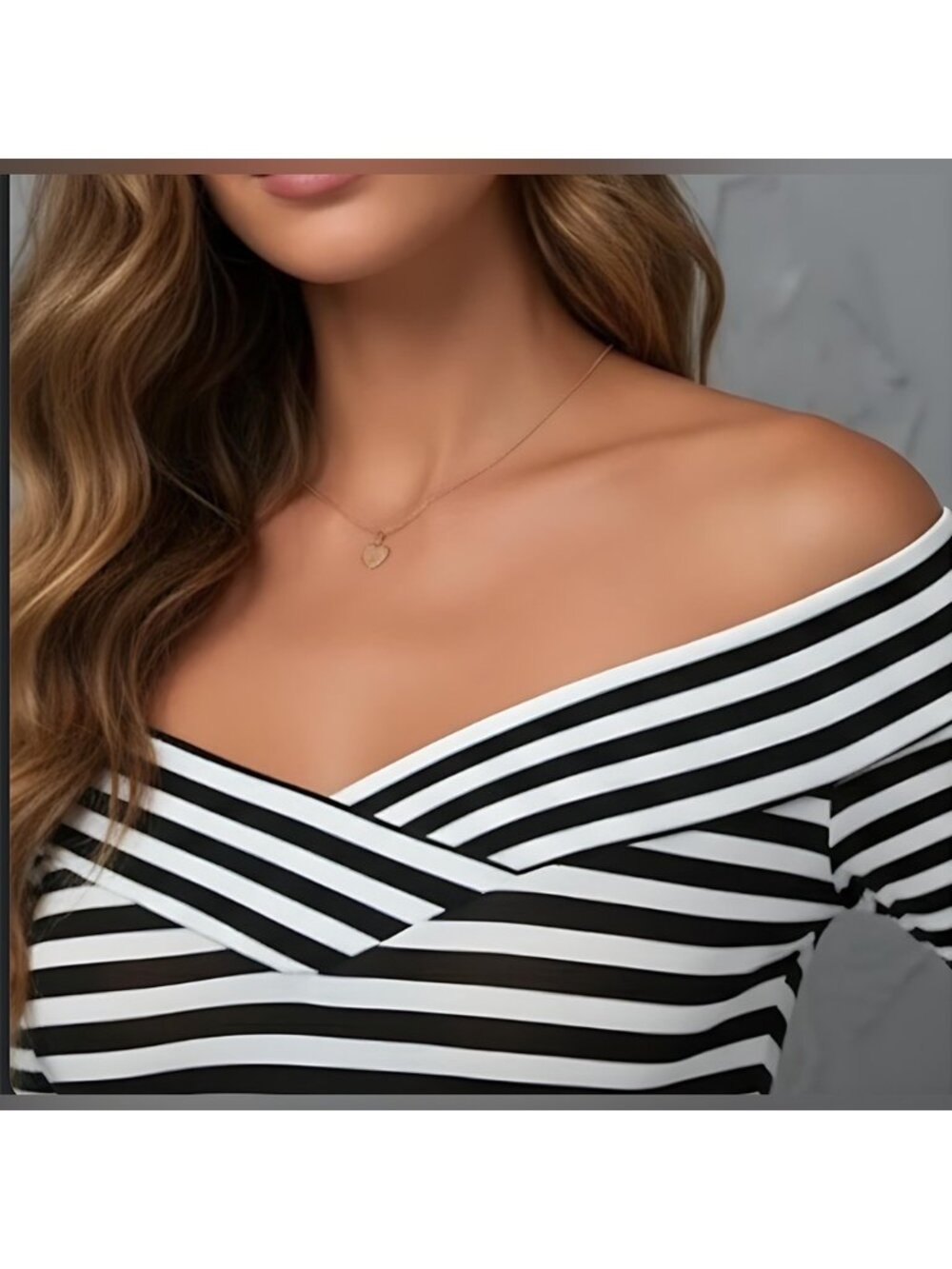 Striped Print Off Shoulder Tee - Picture 2 of 5